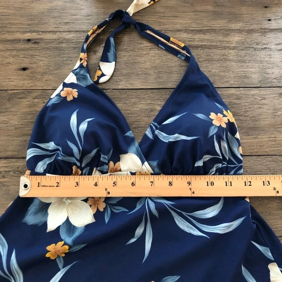 Vintage Caribbean Joe sz 10 2 Piece Tankini Dress Swimsuit Blue Floral High Leg - Picture 4 of 10